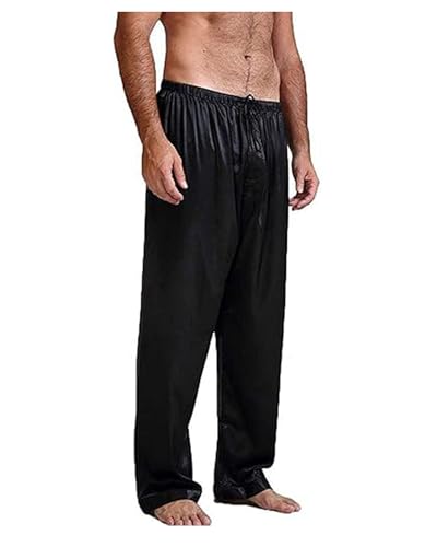 Herren Satin Pyjamahose Seide Lose Elastischer Bund Pyjamahose Lässige Lounge Hose Bequeme Nachtwäsche, A-schwarz, 36-41 von SANSIWU