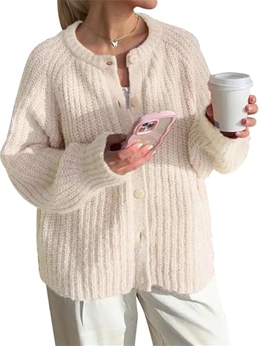 SANSIWU Damen Casual Crop Knit Cardigan Y2K Langarm Open Front Button Down Crop Sweater Casual Cardigan Mantel, B-weiß, M von SANSIWU