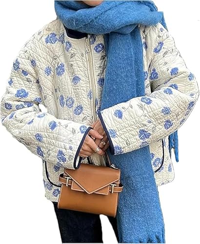 SANSIWU, kurze Damen-Pufferjacke mit Blumendruck, gepolsterter Steppmantel, Langarm, leicht, Vintage, Oberbekleidung, L von SANSIWU