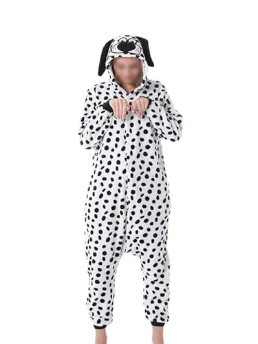 SANSIWU Damen Herren Erwachsene Tier Kostüm Overall Lange Ärmel Plüsch Pyjama Knopfleiste Einteiler Flanell Cosplay Kostüm, A-Dalmatiner, 38 von SANSIWU