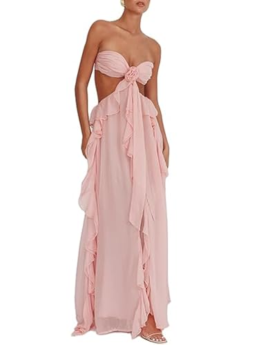 SANSIWU Damen-Maxikleid mit Blumenmuster, Spitze, Patchwork, Y2K, Neckholder, rückenfrei, langes Kleid, Sommer, fließendes Strandkleid, A-Rosa 1, S SANSIWU Damen-Maxikleid mit Blumenmuster, Spitze, Patchwork, Y2K, Neckholder, rückenfrei, langes Kleid, Sommer, fließendes Strandkleid, A-Rosa 1, S von SANSIWU