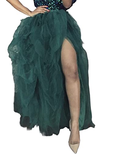 SANSIWU Damen Tüll Tutu Lange Röcke Bandage Mesh Maxikleid Überrock Bodenlang Kleid Hohe Taille Halbes Kleid A-Linie Puff-Mesh Maxi, A-dark green, Einheitsgröße von SANSIWU