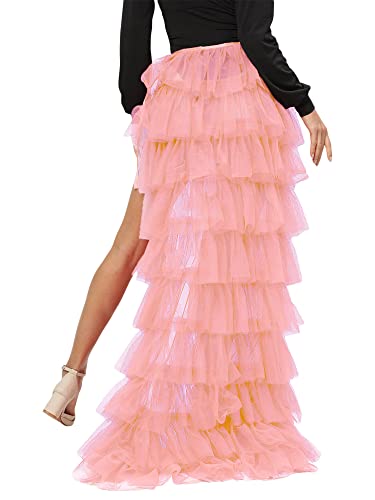 SANSIWU Damen Tüll Tutu Lange Röcke Hochzeit Party Cocktail Abschlussball Bandage Mesh Maxikleid Overlay Lang Sexy Kleid, Y-pink, Einheitsgröße von SANSIWU