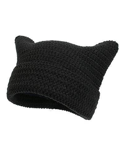 SANSIWU Frauen Winter Warm Strick Katze Ohr Hut Niedliche Katze Beanies Grunge Goth Beanies Häkeln Beanie für Outdoor-Aktivitäten, B-schwarz, Einheitsgröße von SANSIWU