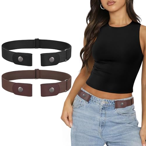 SANSTHS 2Stück Gürtel Ohne Schnalle Braun Damen Herren Braun Elastischer Stretch Justierbarer Unsichtbare Gürtel A Schwarz Kaffee L von SANSTHS