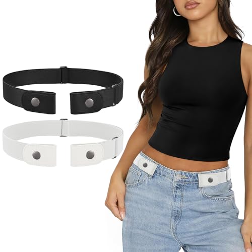 SANSTHS 2Stück Gürtel Ohne Schnalle Damen Herren Elastischer Stretch Justierbarer Unsichtbare Gürtel Elastisch (2 Pcs A-schwarz+weiß, L:Für Taillenumfang 95-150CM) von SANSTHS