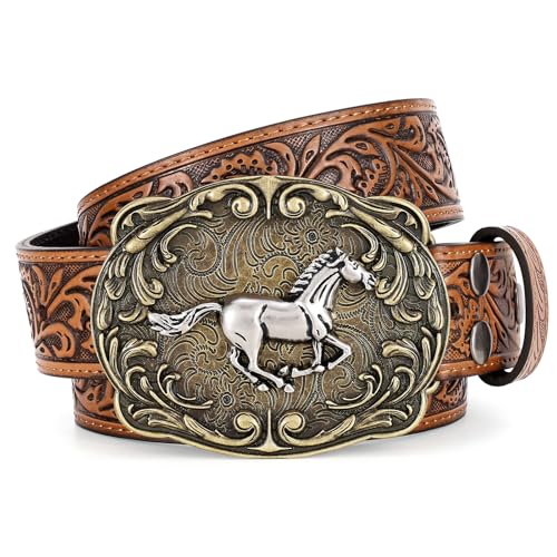 SANSTHS Western Leder Gürtel für Herren Damen Floral Graviert Cowboy Schnalle Gürtel Pferd Stier Schnalle Taillegürtel Schwarz 110cm Cowgirl Outfit Cowboy Accessoires Pferd Kaffee L SANSTHS Western Leder Gürtel für Herren Damen Floral Graviert Cowboy Schnalle Gürtel Pferd Stier Schnalle Taillegürtel Schwarz 110cm Cowgirl Outfit Cowboy Accessoires Pferd Kaffee L von SANSTHS