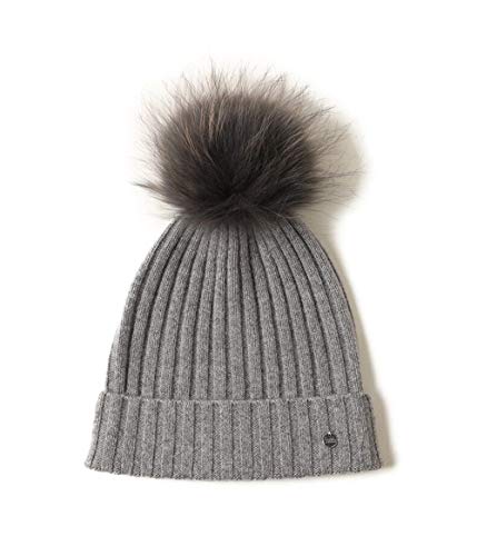 SANSUILOKE 100% Kaschmir Strickmütze für Frauen Pelz Pom Pom Mütze für Damen Cuffed Beanie Reines Kaschmir Strickmützen für kaltes Wetter Gr. Einheitsgröße, grau von SANSUILOKE