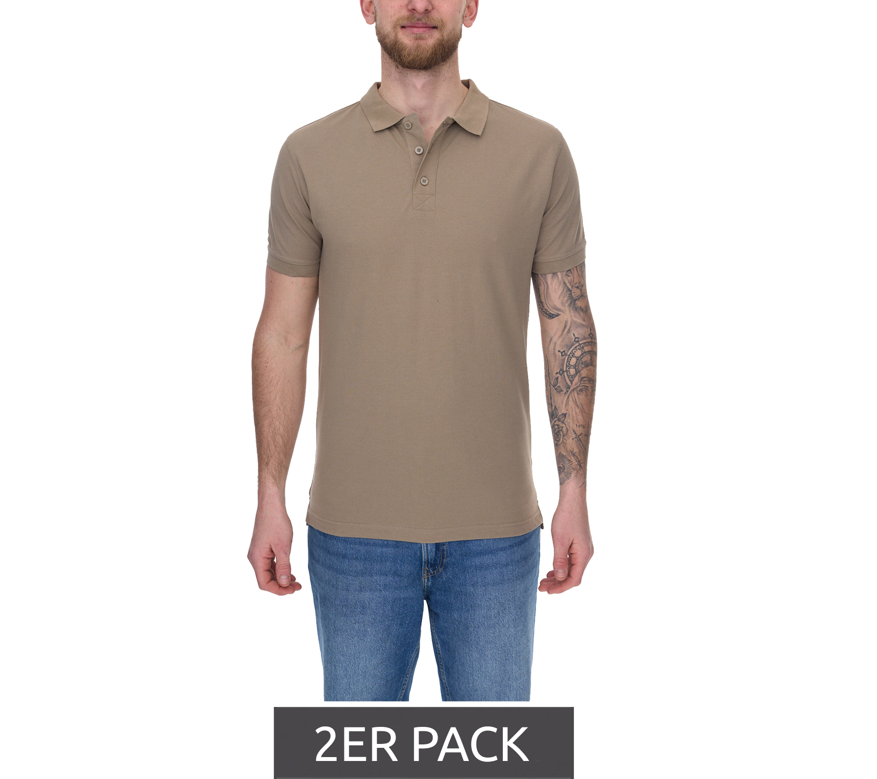 2er Pack SANTINO Max Herren schlichtes Polo-Shirt Baumwoll-Shirt Sparpack Kurzarm-Shirt Hellbraun 2er Pack SANTINO Max Herren schlichtes Polo-Shirt Baumwoll-Shirt Sparpack Kurzarm-Shirt Hellbraun von SANTINO