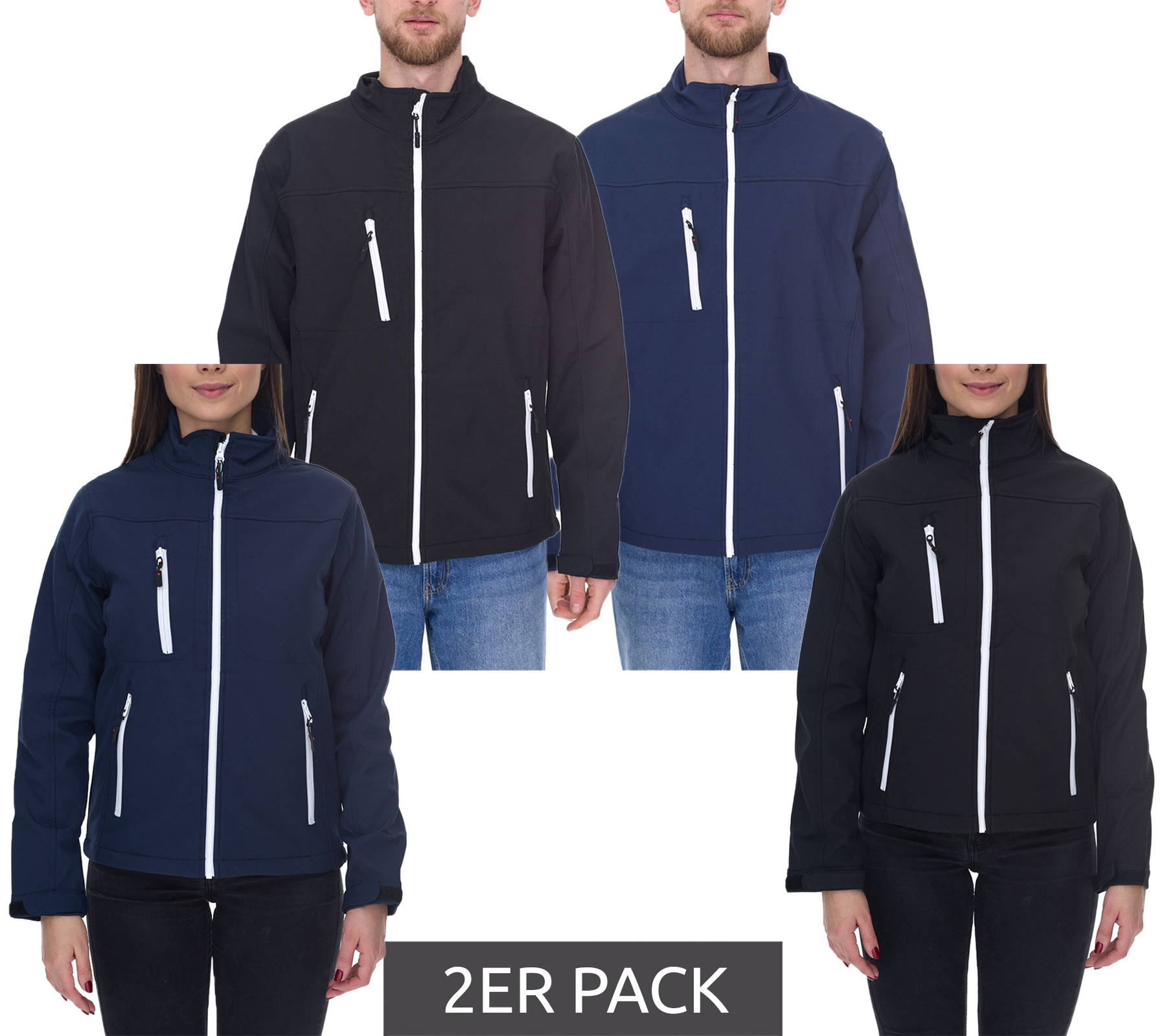 2er Pack SANTINO Softshell-Jacke wasserabweisende Outdoor-Jacke für Damen oder Herren Sparpack Alltags-Jacke in Blau oder Schwarz von SANTINO