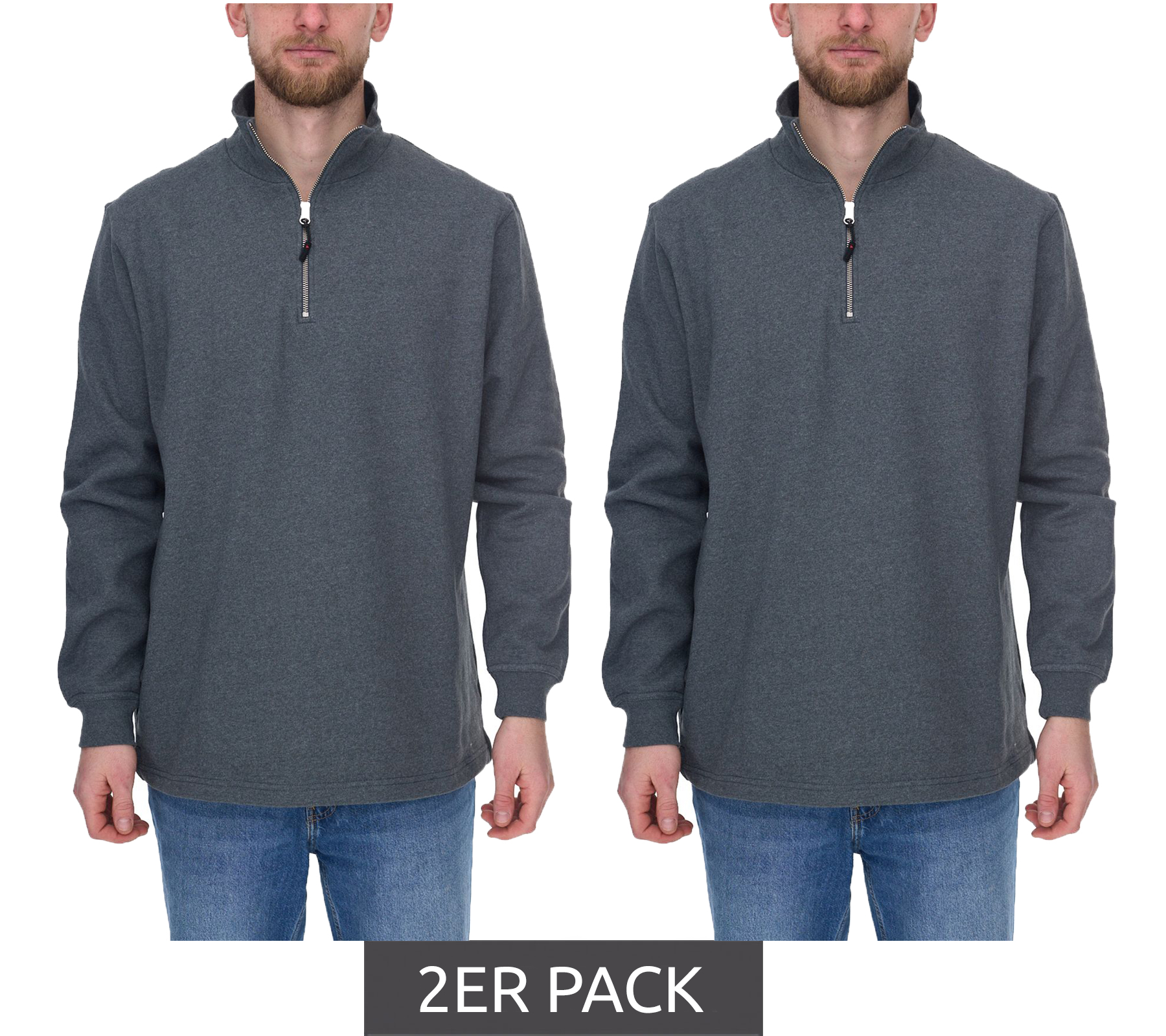 2er Sparpack SANTINO Alex Herren schlichter Troyer-Pullover Herbst-Pulli mit Baumwollanteil Freizeit-Pullover Dunkelgrau von SANTINO