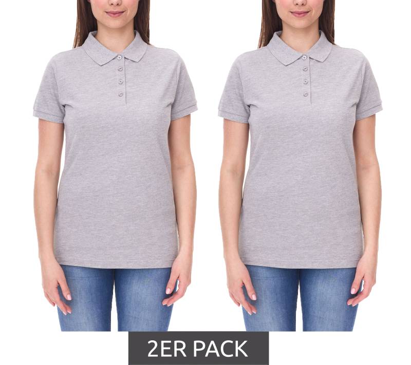 2er Sparpack SANTINO Mika Damen Polo-Shirt aus Bio-Baumwolle Polo-Hemd mit 4er Knopfleiste Kurzarm-Shirt meliert 210 gr/m2 Grau von SANTINO