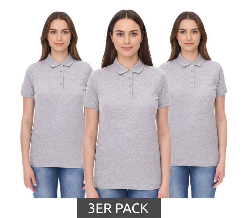 3er Sparpack SANTINO Mathias Damen Polo-Shirt aus Bio-Baumwolle Polo-Hemd mit 4er Knopfleiste Kurzarm-Shirt meliert 180 gr/m2 Grau von SANTINO