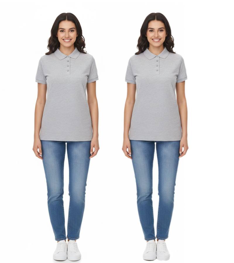 SANTINO Damen Polo-Shirt aus Bio-Baumwolle Polo-Hemd mit 4er Knopfleiste Kurzarm-Shirt meliert Grau von SANTINO