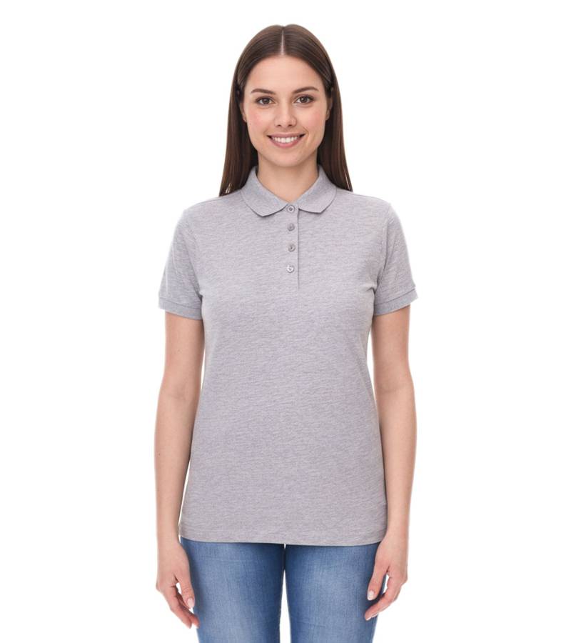 SANTINO Mathias Damen Polo-Shirt aus Bio-Baumwolle Polo-Hemd mit 4er Knopfleiste Kurzarm-Shirt meliert 180 gr/m2 Grau von SANTINO