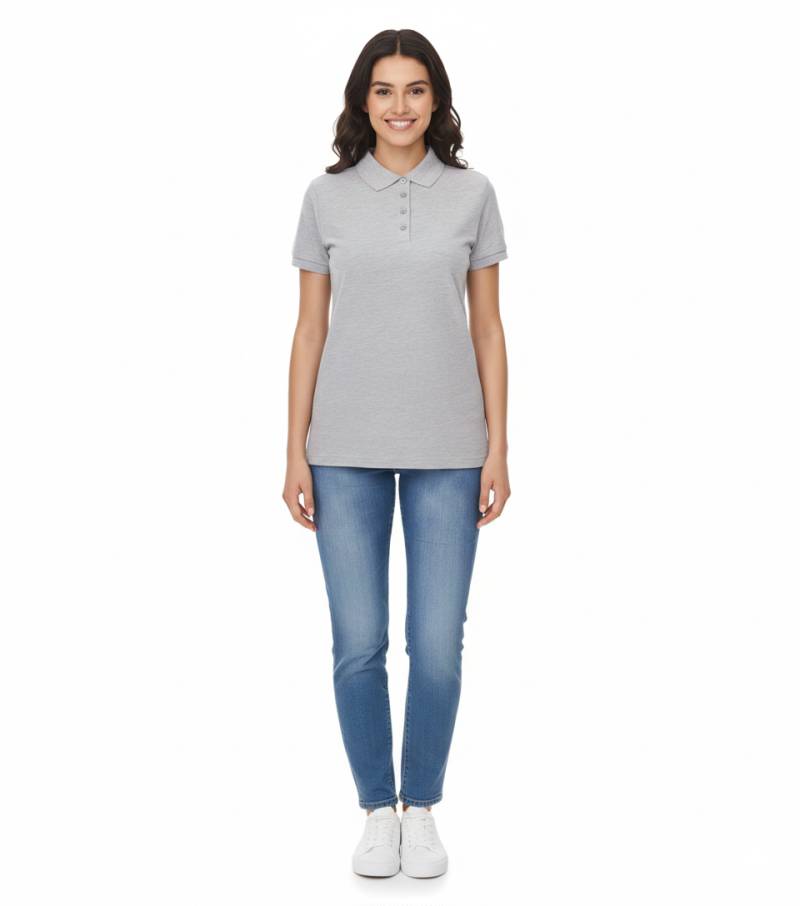 SANTINO Mika Damen Polo-Shirt aus Bio-Baumwolle Polo-Hemd mit 4er Knopfleiste Kurzarm-Shirt meliert 210 gr/m2 Grau von SANTINO