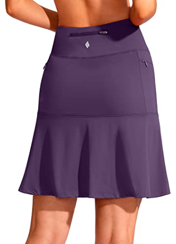 SANTINY 19 zoll Golf Skorts Röcke für Frauen Reißverschluss Taschen Knielänge Skort frauen Hohe Taille Athletic Tennis Rock, deep purple, Klein von SANTINY