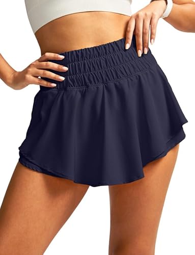 SANTINY 2-in-1-Laufshorts für Damen, Marineblau, Groß von SANTINY