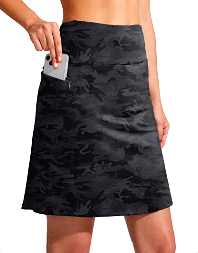 SANTINY 48,3 cm Golf-Skorts, Röcke für Damen, Reißverschlusstaschen, knielang, Skort, Damen, hohe Taille, athletischer Tennisrock, grau, Groß von SANTINY