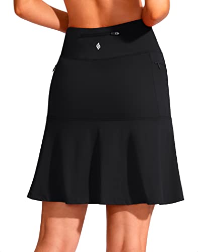 SANTINY 48,3 cm Golf-Skorts-Röcke für Damen, Reißverschlusstaschen, knielang, Skort, Damen, hohe Taille, athletischer Tennisrock, A Schwarz, 3X-Groß von SANTINY