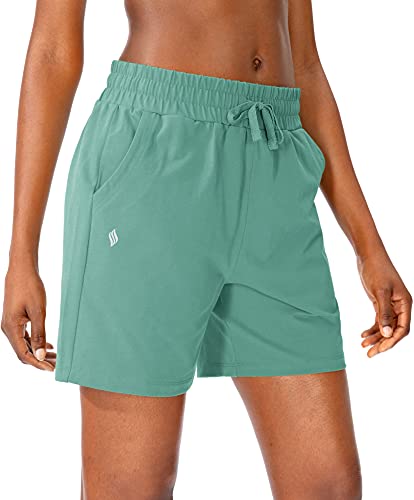 SANTINY Damen-Baumwoll-Shorts, 12,7 cm, Lounge-Yoga-Shorts, Jersey, Sweat-Bermuda, Shorts für Frauen, Walking, Athletic mit Taschen, Blaugrün, 3X-Groß von SANTINY