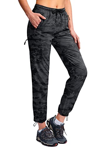 SANTINY Damen-Cargohose, leicht, schnell trocknend, Outdoor-Caprihose für Frauen, Camping, athletisch, UPF 50 Reißverschlusstaschen, 01-Grey Camo, M von SANTINY