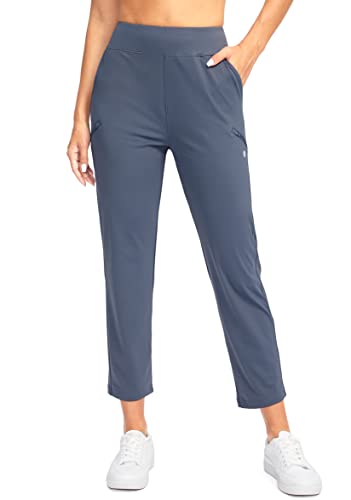 SANTINY Damen-Golfhose mit 3 Reißverschlusstaschen, 7/8 Stretch, hohe Taille, Knöchelhose für Frauen, Reisen, Arbeit, dusty blue, X-Klein von SANTINY