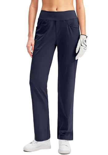SANTINY Damen-Golfhose mit 3 Taschen, Stretch, hohe Taille, zum Überziehen, für Frauen, Reisen, Arbeit, Freizeit, Marineblau, XX-Large von SANTINY