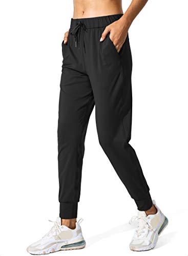 SANTINY Damen-Jogginghose, Taschen, Kordelzug, Lauf-Jogginghose für Damen, Lounge, Workout, Joggen, Schwarz, S von SANTINY