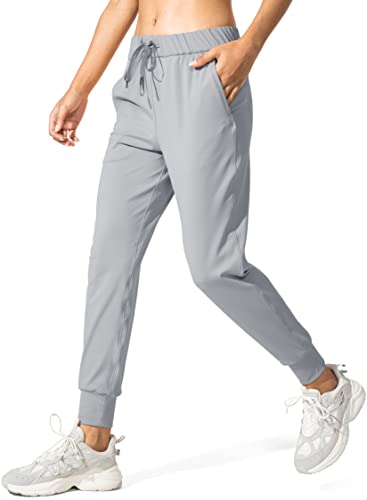 SANTINY Damen Jogginghose Taschen Kordelzug Laufen Sweatpants für Frauen Lounge Workout Joggen, Hellgrau, X-Groß von SANTINY