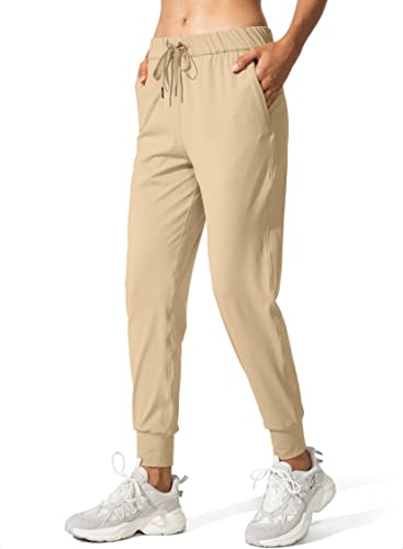 SANTINY Damen Jogginghose Taschen Kordelzug Laufen Sweatpants für Frauen Lounge Workout Joggen, Khaki, M von SANTINY