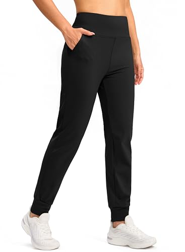 SANTINY Damen-Jogginghose mit Fleece gefüttert, wasserabweisend, hohe Taille, Thermo-Sweathose, Winterhose, Wandern, Lauftaschen, schwarz, M von SANTINY