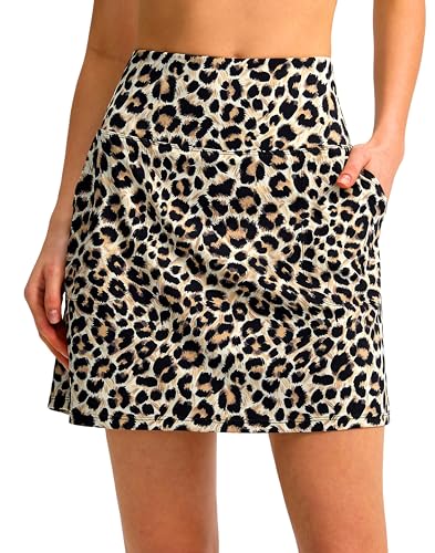 SANTINY Golf-Skorts, Röcke für Damen, hohe Taille, Tennisrock, athletischer Skort, Leopard, Klein von SANTINY