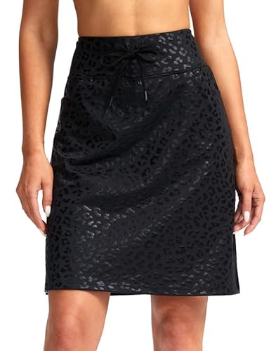 SANTINY Modest Knielange Skorts Röcke für Damen Tennis Athletic Golf Skort mit Taschen UV-Schutz hohe Taille, Schwarz Leopard, Groß von SANTINY