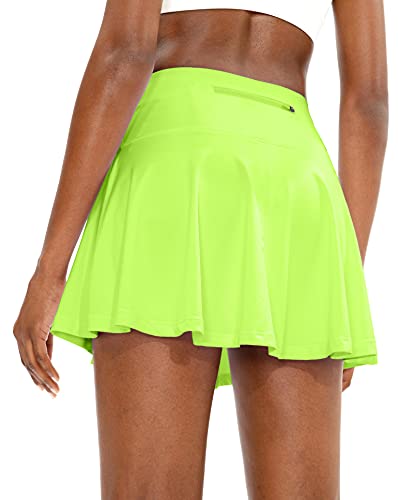 SANTINY Plissierter Tennisrock für Damen mit 4 Taschen Damen Hohe Taille Athletic Golf Skorts Röcke für Laufen Casual, Grüner Citrin, Mittel von SANTINY