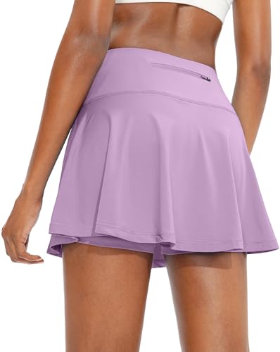 SANTINY Plissierter Tennisrock für Damen mit 4 Taschen Damen Hohe Taille Athletic Golf Skorts Röcke für Laufen Casual, Helles Violett, Klein von SANTINY