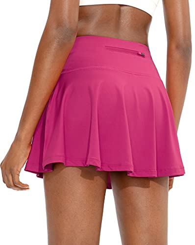 SANTINY Plissierter Tennisrock für Damen mit 4 Taschen Damen Hohe Taille Athletic Golf Skorts Röcke für Laufen Casual, rosa - deep pink, Mittel von SANTINY