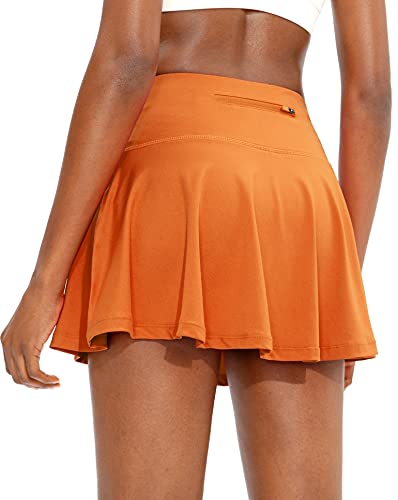 SANTINY Plissierter Tennisrock für Frauen mit 4 Taschen, Damen Hohe Taille, athletischer Golf-Skorts, Röcke für Laufen, Casual, Orange, Klein von SANTINY