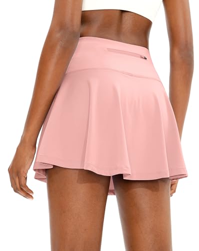 SANTINY Plissierter Tennisrock für Frauen mit 4 Taschen, hohe Taille, athletischer Golf-Skorts, Röcke zum Laufen, Casual, Pink, Mittel von SANTINY