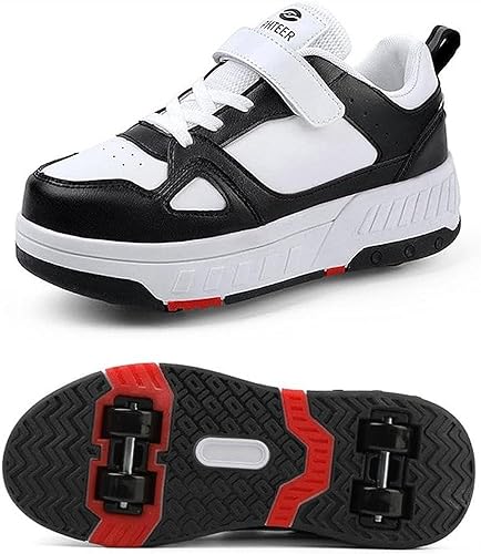 Schuhe Mit Rollen Versenkbarer Technischer Skateboardschuhe Sport Schuhe Kinder Rollschuhe Outdoor Turnschuhe Jungen und Mädchen 4 Rollschuhe,Schwarz-36 EU von SANTUO