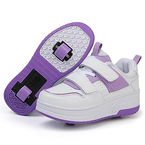 Schuhe Mit Rollen für Mädchen Junge Kinder, Sportschuhe mit 2 Rollen Kind Skateboard Schuhe, Skate Schuhe Trainer Sneakers Rollen Schuhe, Lila-EU33 von SANTUO