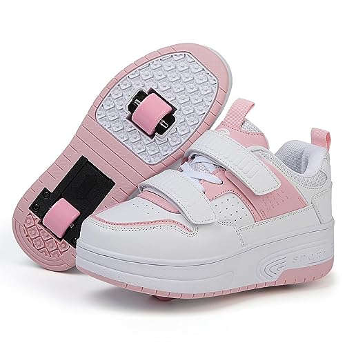 Schuhe Mit Rollen für Mädchen Junge Kinder, Sportschuhe mit 2 Rollen Kind Skateboard Schuhe, Skate Schuhe Trainer Sneakers Rollen Schuhe, Rosa-EU32 von SANTUO