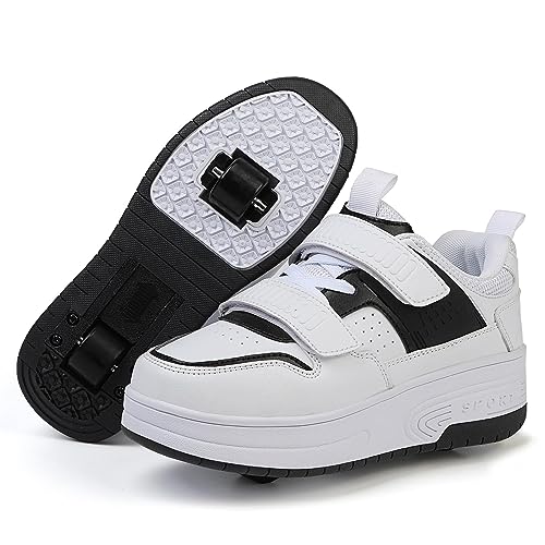 Schuhe Mit Rollen für Mädchen Junge Kinder, Sportschuhe mit 2 Rollen Kind Skateboard Schuhe, Skate Schuhe Trainer Sneakers Rollen Schuhe, Schwarz-EU33 von SANTUO