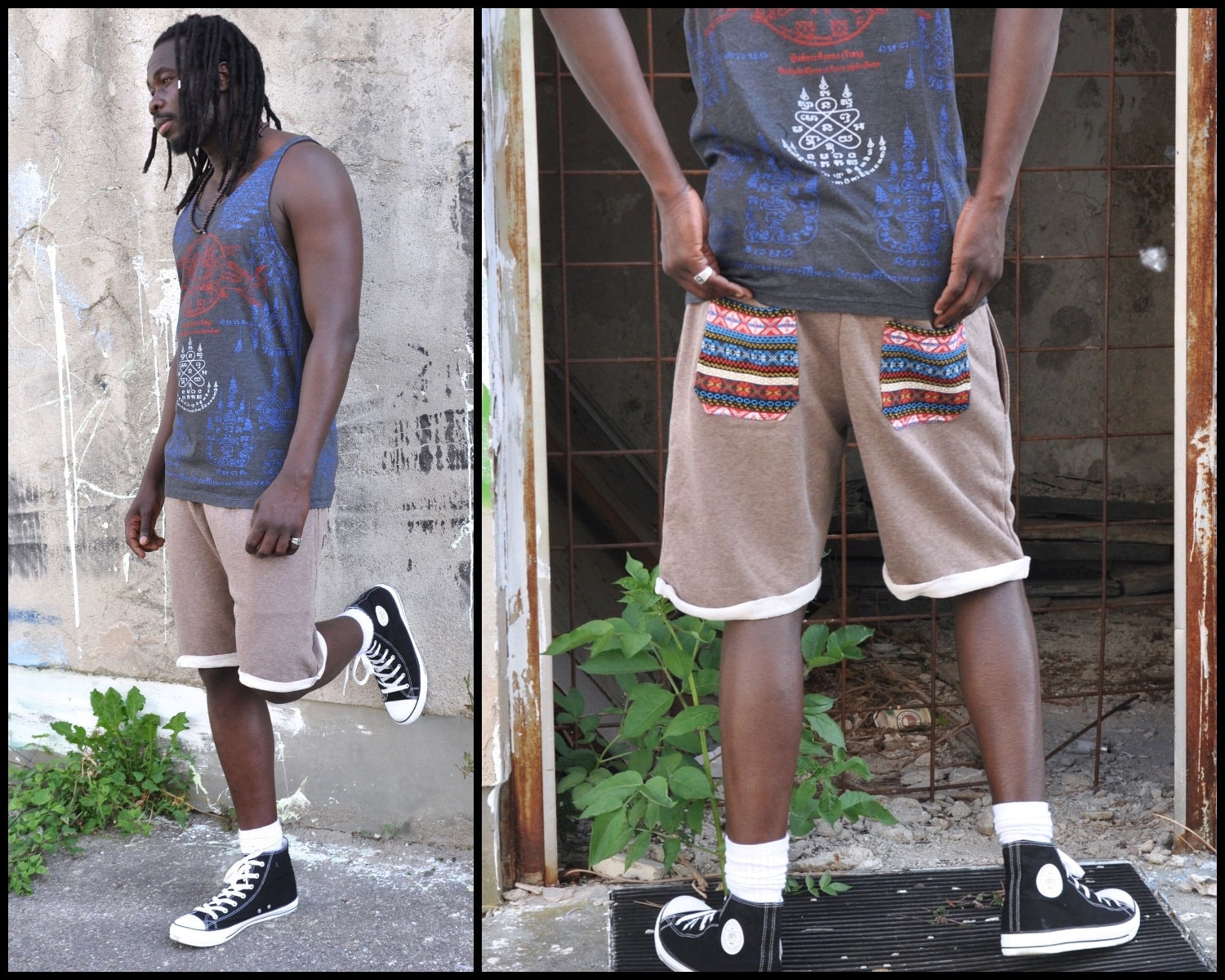 Bequeme Sweat Shorts Für Männer Mit Bunt Gemusterten Taschen in Braun von SANUKA