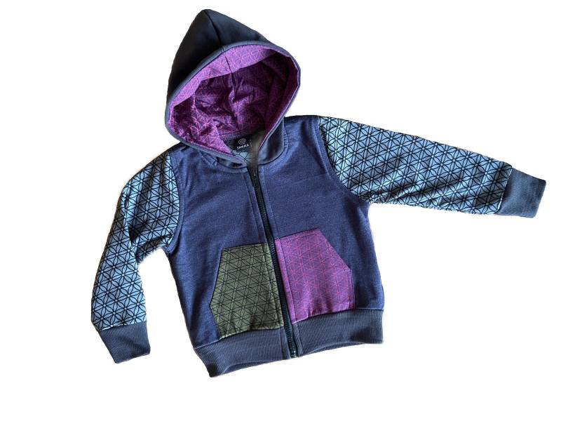 Süsser Kinder Hoodie Im Patchworklook, Pullover Für Kinder, Kapuzenjacke in Blau Grau Rosa Grün von SANUKA