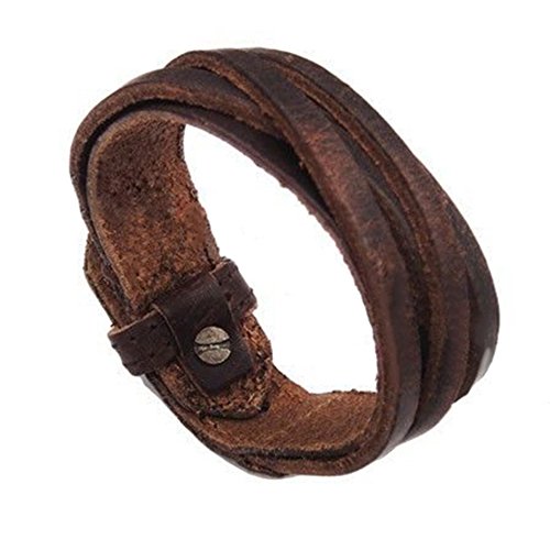 Herren Damen Unisex Multi String geflochten dünne echtes Leder Armband Lederband (Brau) von SANWOOD