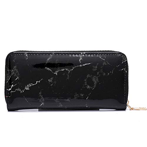 SANWOOD Damen Mädchen Mode Lange Reißverschluss Marmor Geldbörse Brieftasche, Tragbare Clutch Schlüssel Karte Telefon Geld Tasche Reise Make-up Fall Aufbewahrung Organizer für Teenager Mädchen Schwarz von SANWOOD