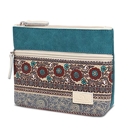 SANWOOD Damen Mädchen Vintage Leinwand Geldbörse Handtasche Reißverschluss Clutch Tasche Kosmetiktasche Handy Halter Brieftasche See Blau von SANWOOD