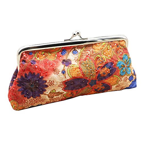 Sanwood Damen schöne Münze Geldbörse Baumwollgewebe Blumen Handtasche Hasp Brieftasche Geldbeutel (Orange) von SANWOOD