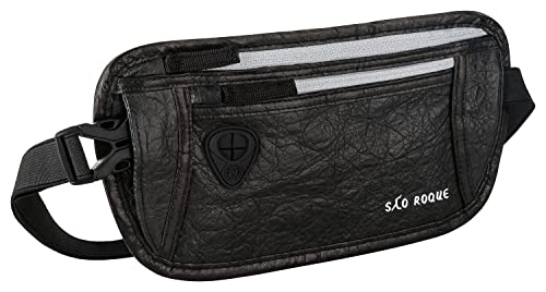 SAO ROQUE ® Bauchtasche Damen Herren (S) Gürteltasche Reise Zubehör mit RFID Blocker, Hüfttasche stylisch, Geldgürtel in edler Leder-Optik, flach (Schwarz) von SAO ROQUE